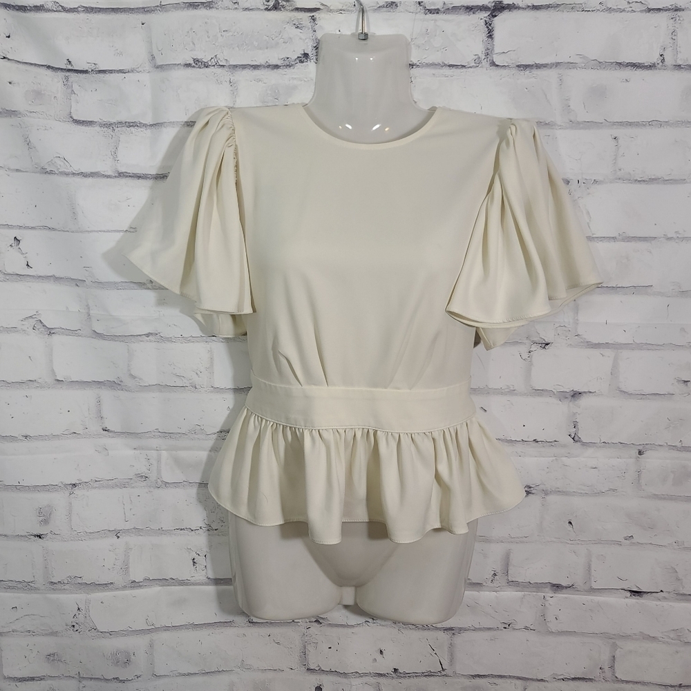 Express Ivory Ruffle Tie Top, XS